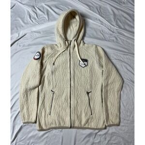 Bergans of Norway Hareid Wool Fleece Jacket Cream Ribbed Full Zip Hooded Mens M